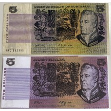 AUSTRALIA 1969 . FIVE 5 DOLLARS BANKNOTE . ERROR . COLOUR SIMULATION MISSING